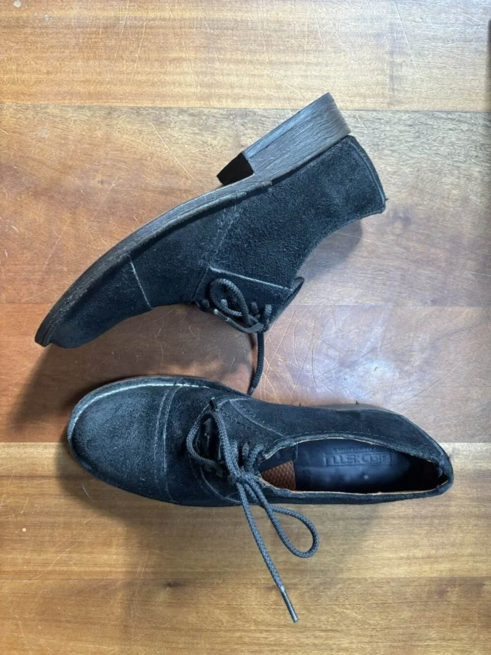 Bed|Stu Men’s Size 10 Black Distressed Leather Lace-Up Oxford Shoes Handmade